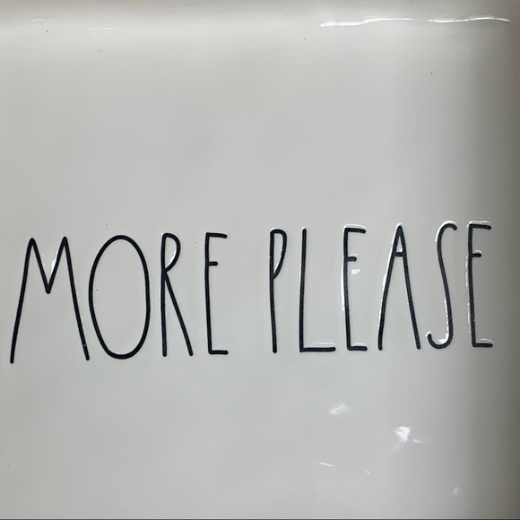 Rae Dunn MORE PLEASE Casserole Baking Dish White Black Large Letters Dimples NWT - Picture 3 of 12